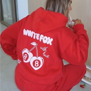 White Fox Boutique Red Hoodie with Cherry Design